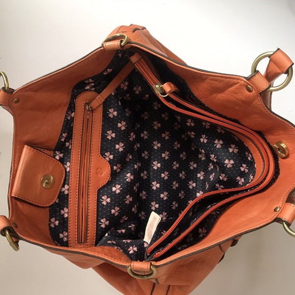 LUCKY BRAND Orange Soft Leather Large Tote Purse Double Handle Satchel H… - Picture 5 of 16